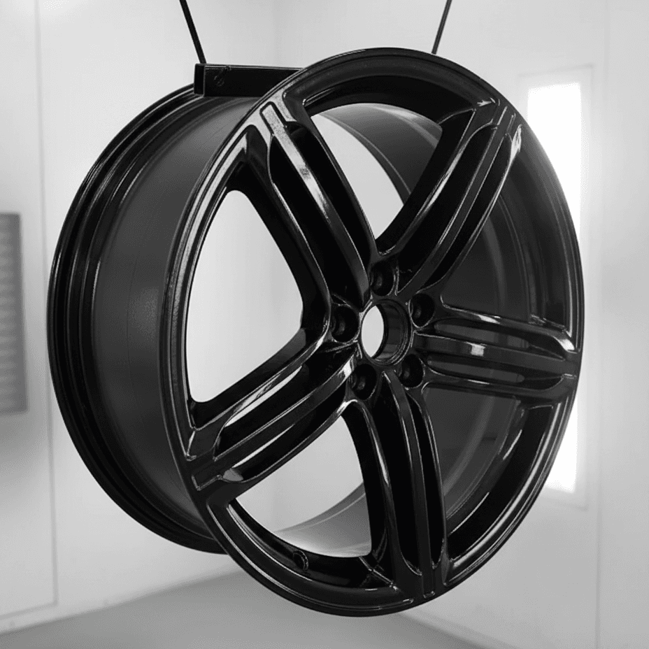 Schwarz pulverbeschichtete Alufelge